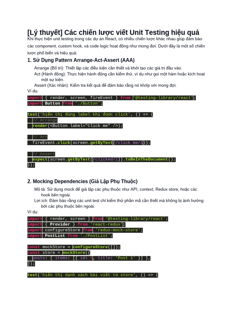 05. (Lý Thuyết) Các Chiến Lược Viết Unit Testing Hiệu Quả | PDF