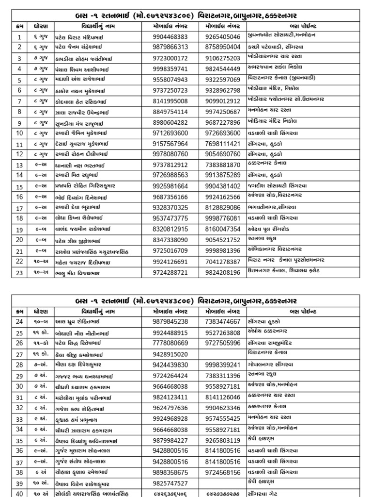 Updown Bus List 2025-2026 | PDF