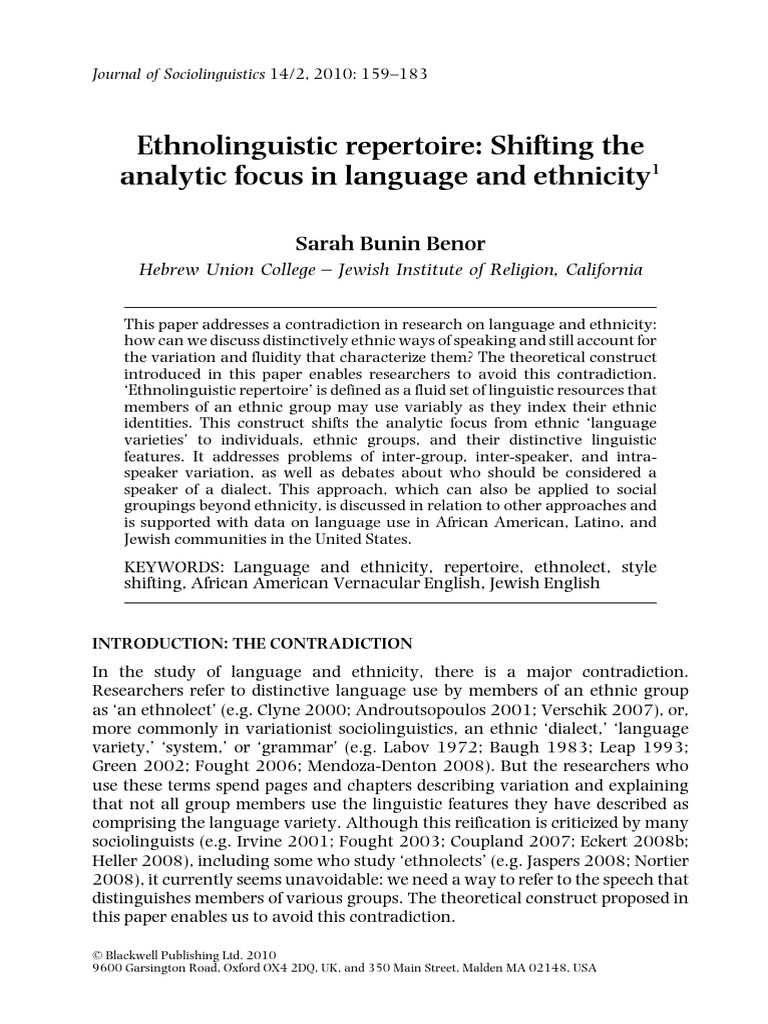 Ethnolinguistic Repertoire in Identity | PDF | English Language ...