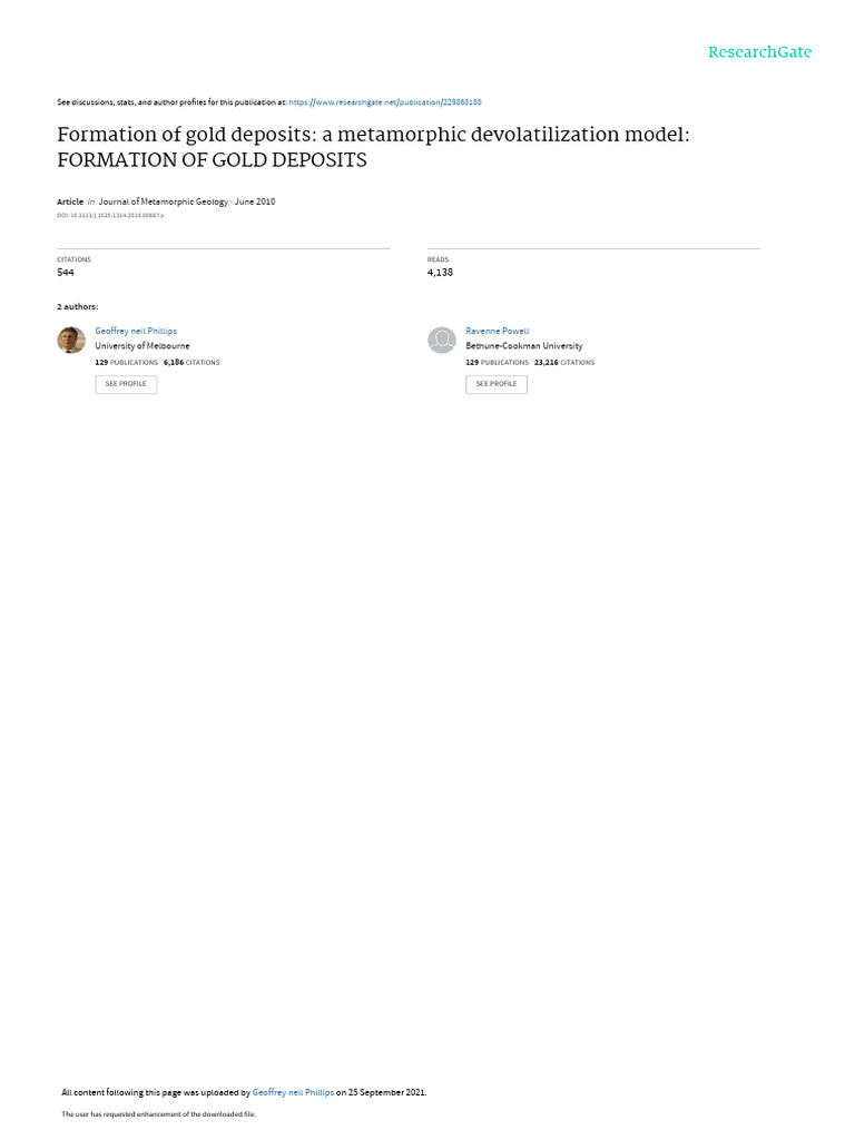 Metamorphic Model for Gold Deposits | PDF | Rock (Geology) | Geology