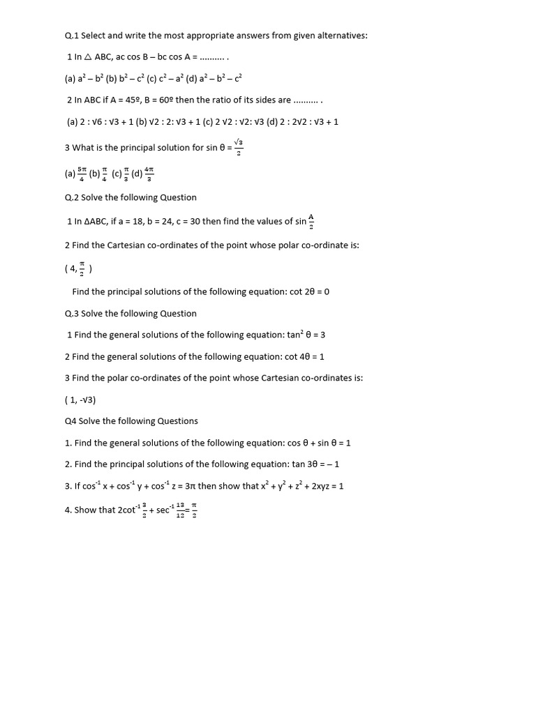 Question Bank For Trignometry.b68f914 | PDF