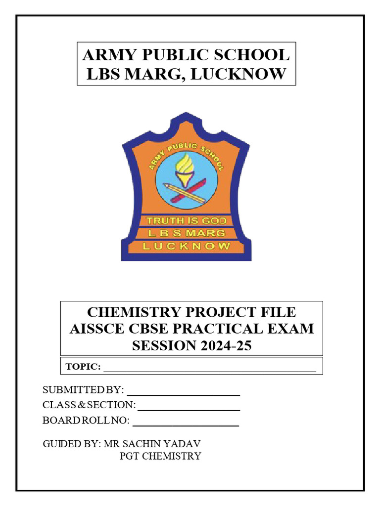 AISSCE Chemistry Project Cover Page | PDF