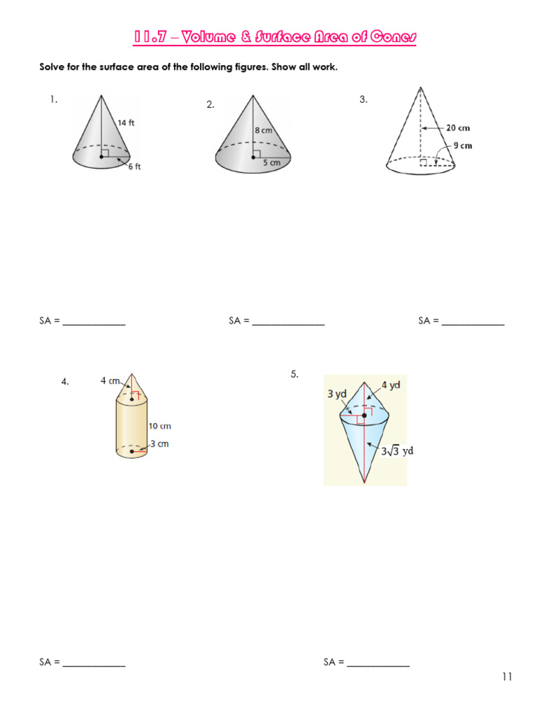 Cone Volume and Surface Area Problems | PDF