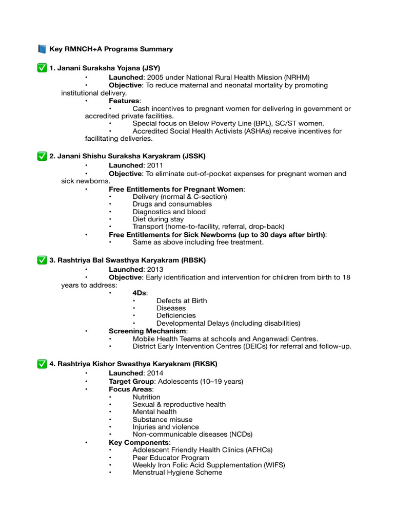 Key RMNCH+A Programs Overview | PDF | Health Economics | Medical Humanities