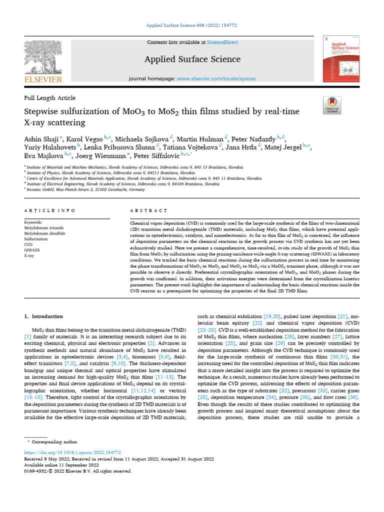 1 s2.0 S0169433222023005 Main | PDF | Thin Film | Chemical Vapor Deposition