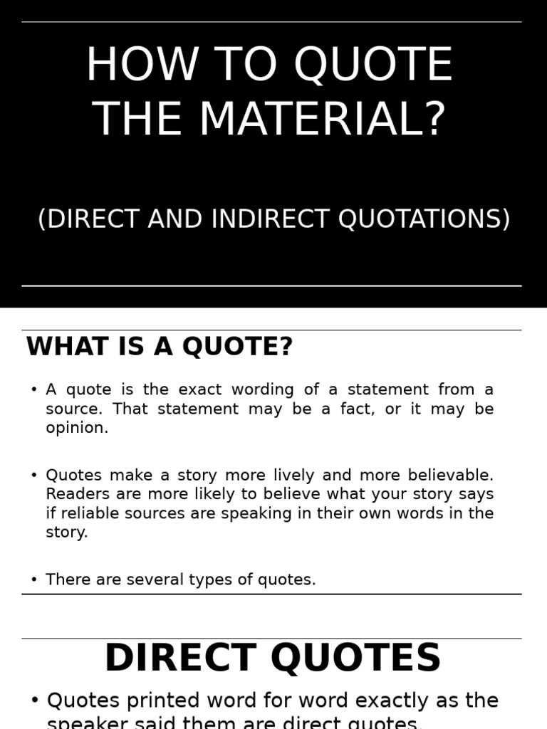 Direct vs Indirect Quotations Explained | PDF