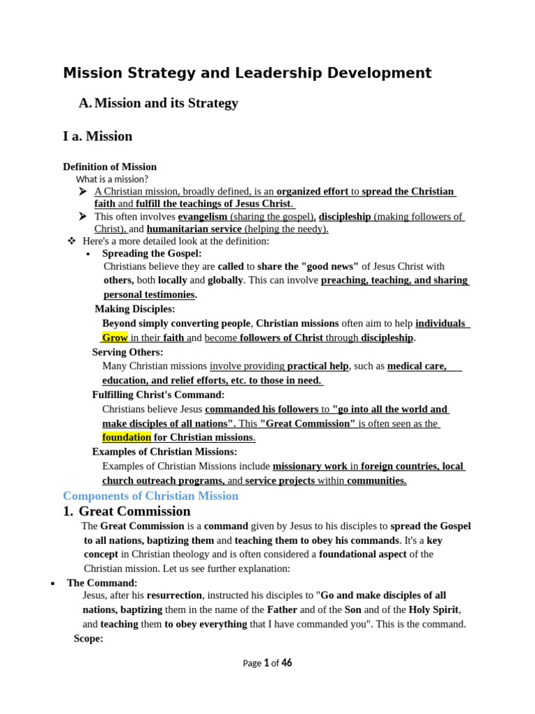 A. Mission Strategy & Leadership Dev't | PDF | Disciple (Christianity ...