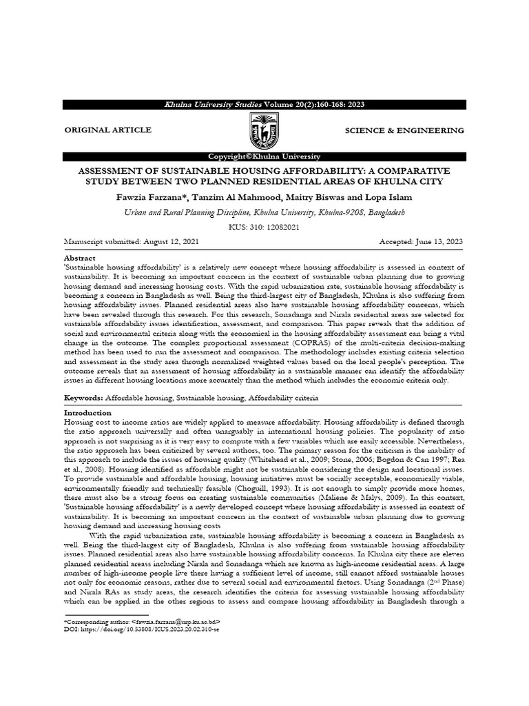 Assessment of Sustainable Housing Affordability | PDF | Affordable ...