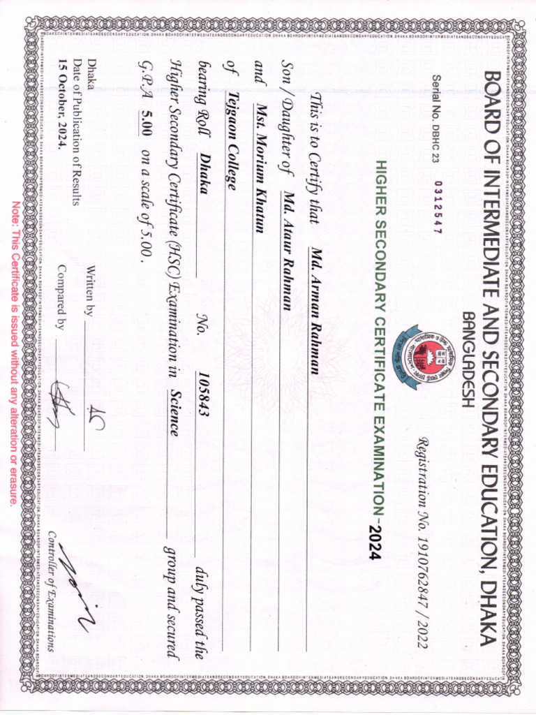 HSC Certificate | PDF