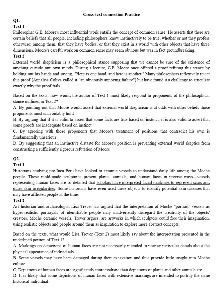 Cross-Text Connection Practice Questions | PDF | Taste | Umami
