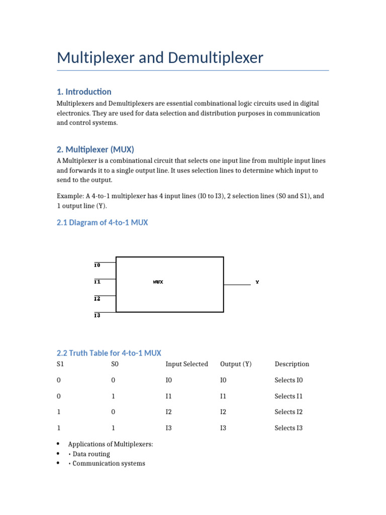 Multiplexer and Demultiplexer Overview | PDF | Physical Layer Protocols ...