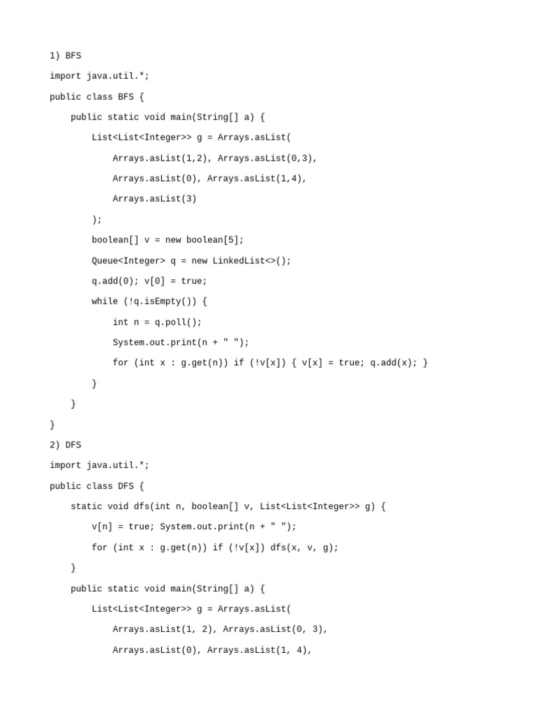 Java Algorithms: BFS, DFS, Sorting | PDF | Computer Programming ...