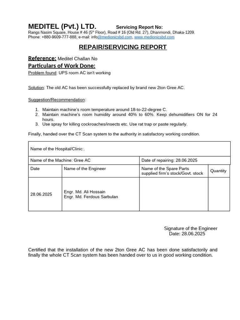 CMH, Sylhet New AC Installation | PDF
