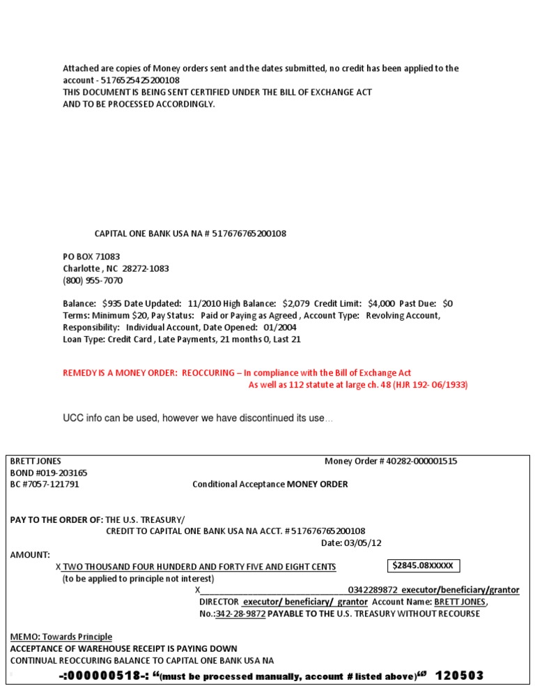 Money Order Submission for Capital One | PDF | Money Order | Credit Card