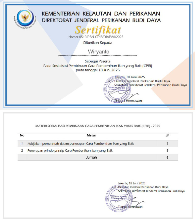 E-Sertifikat CPIB Wiryanto | PDF