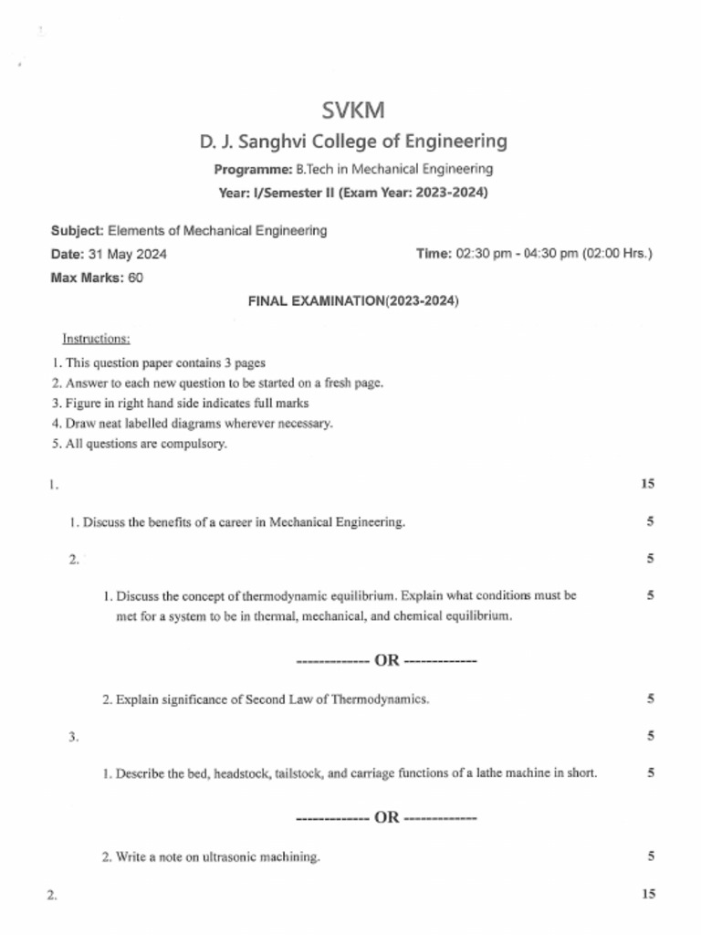 Eme QP Mech Sem-Ii | PDF
