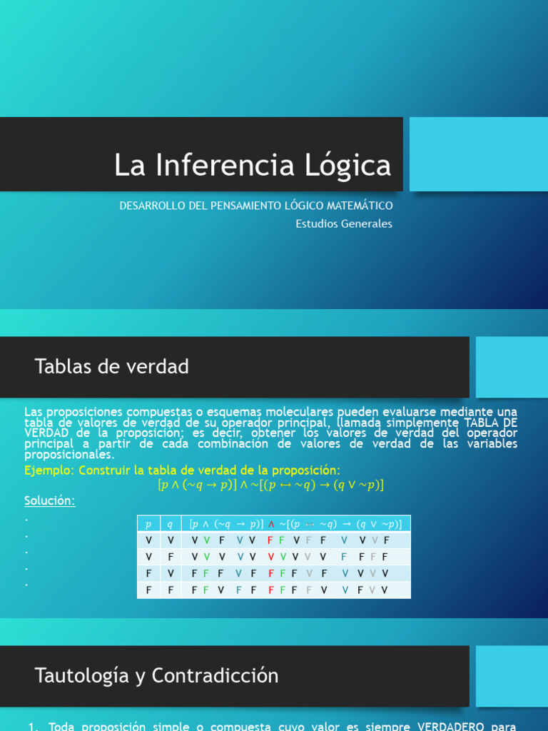 Inferencia Lógica y Tablas de Verdad | PDF | Inferencia | Razonamiento ...