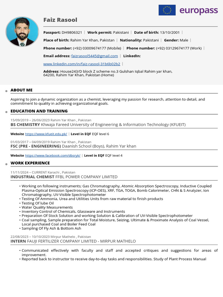 Faiz Rasool: Aspiring Chemist Profile | PDF | Communication | Six Sigma