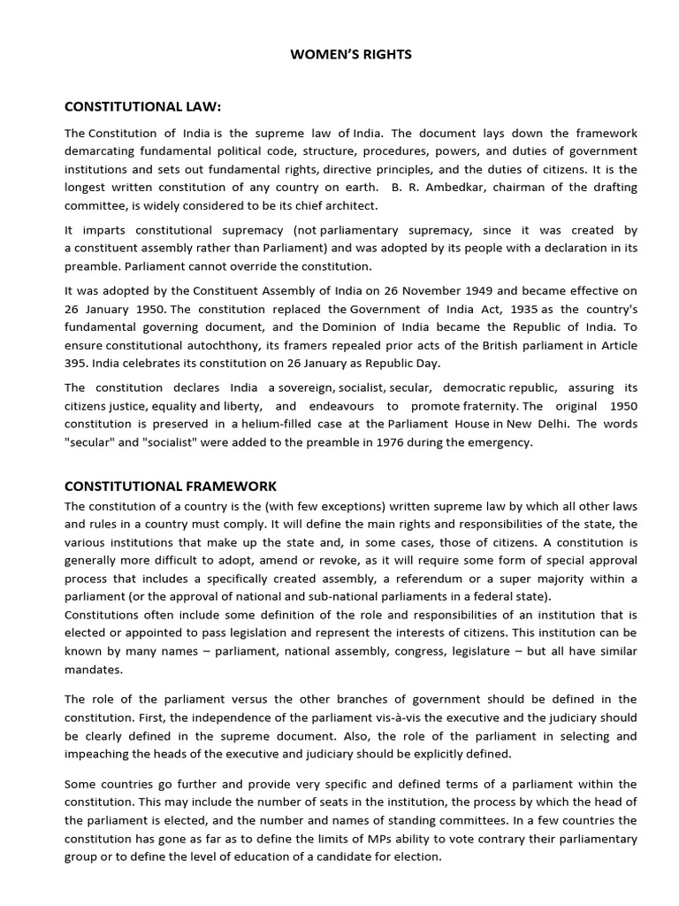 Women's Rights in India's Constitution | PDF | Human Rights ...
