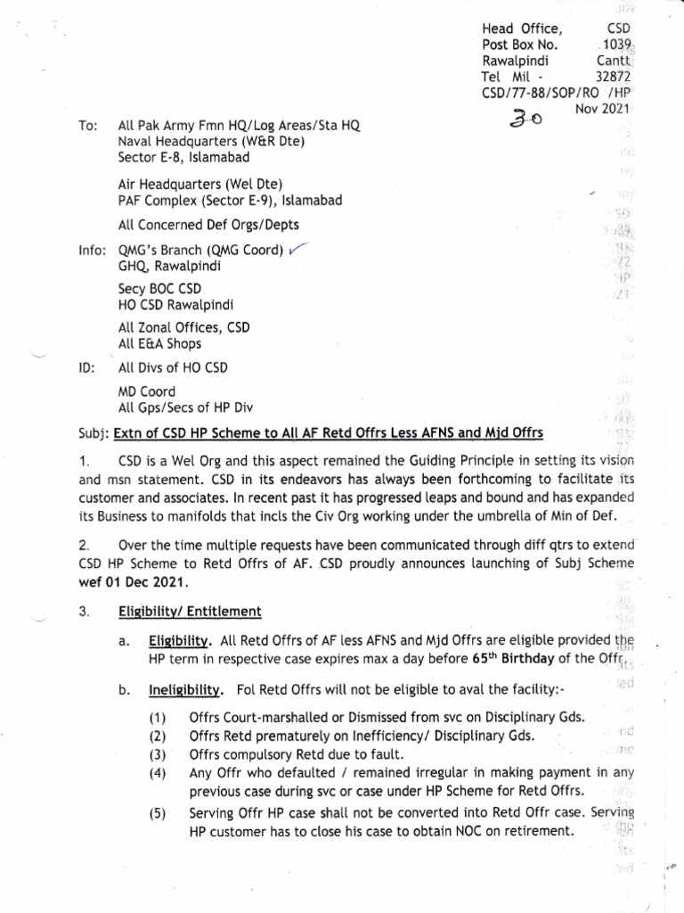 CSD Hire Purchase Scheme for Retired Officers | PDF | Money