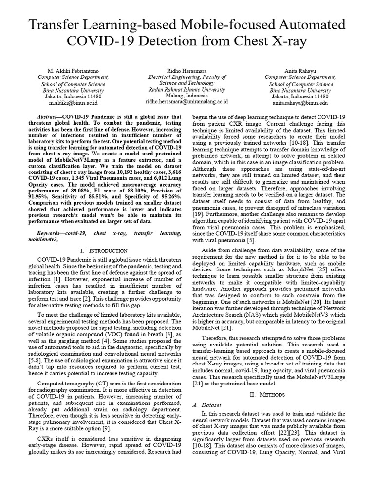 Mobile Transfer Learning for COVID-19 Detection | PDF | Sensitivity And ...