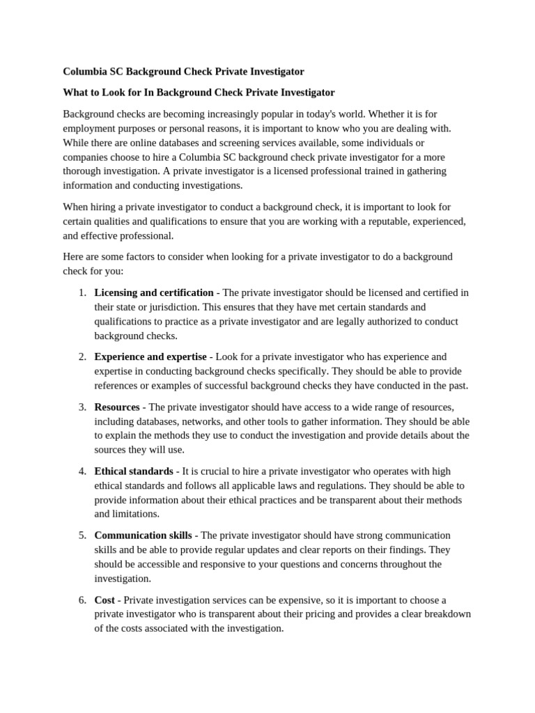 Columbia SC Background Check Guide | PDF | Background Check | Private ...