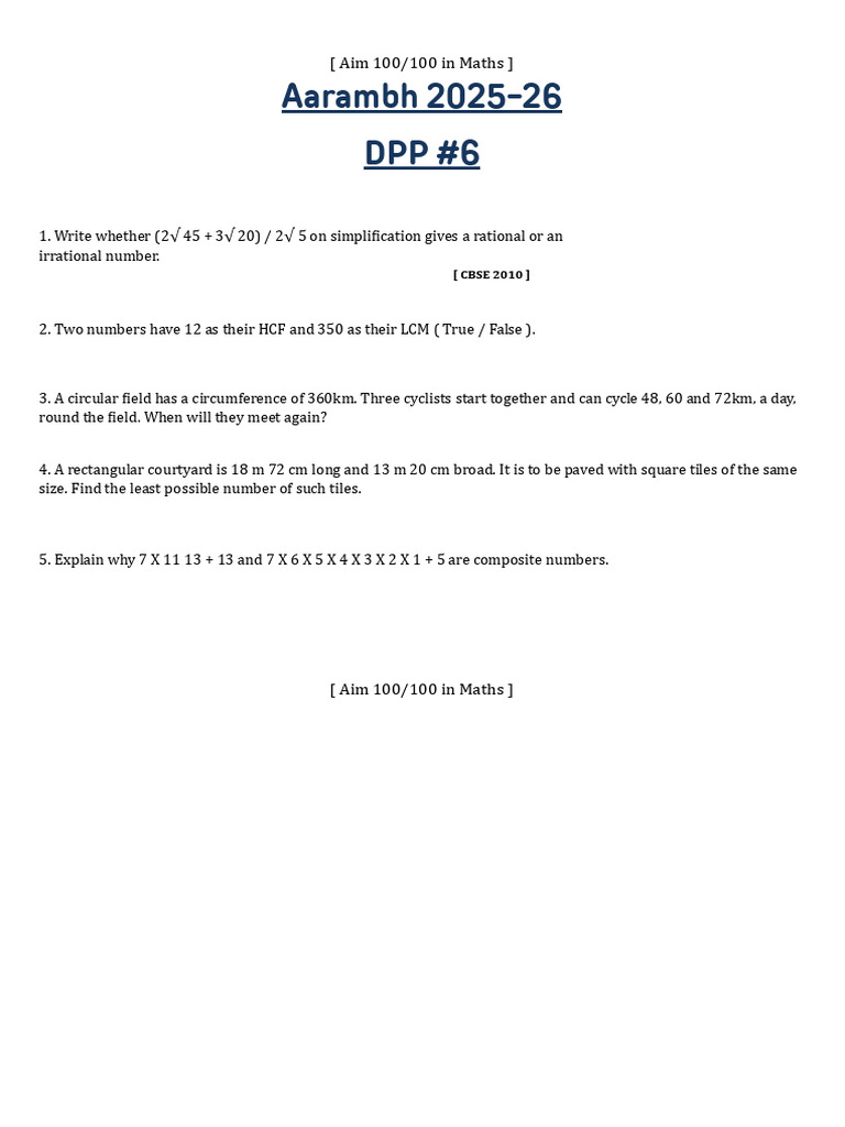 Aarambh DPP 6 - 353737326249153000 | PDF
