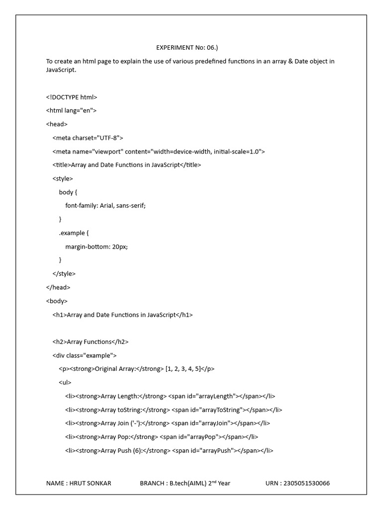 JavaScript Array & Date Functions Guide | PDF | Web Development | Java ...