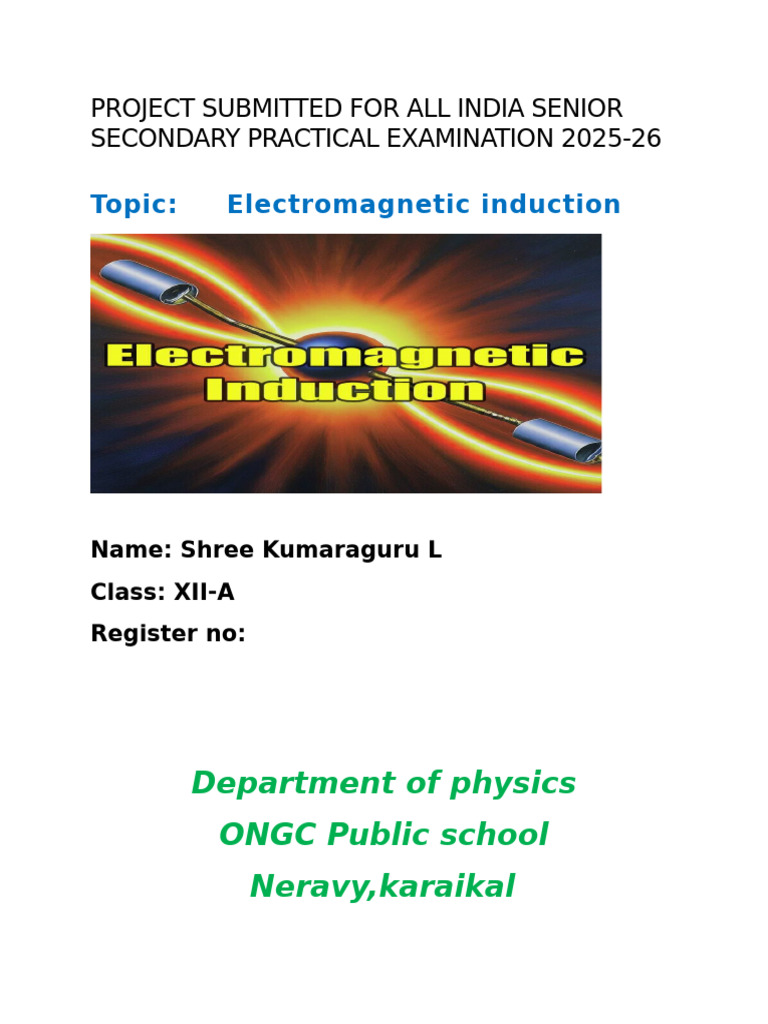 Electromagnetic Induction Project 2025-26 | PDF