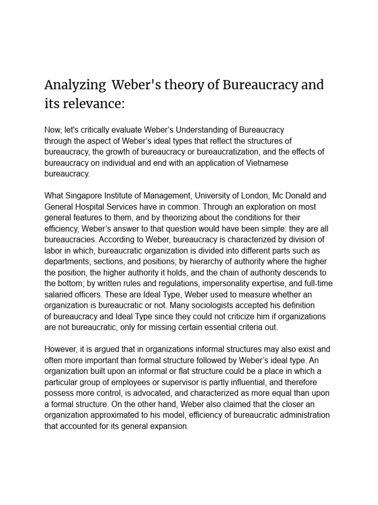 Features of Bureaucracy in Weber's Theory | PDF | Bureaucracy | Max Weber