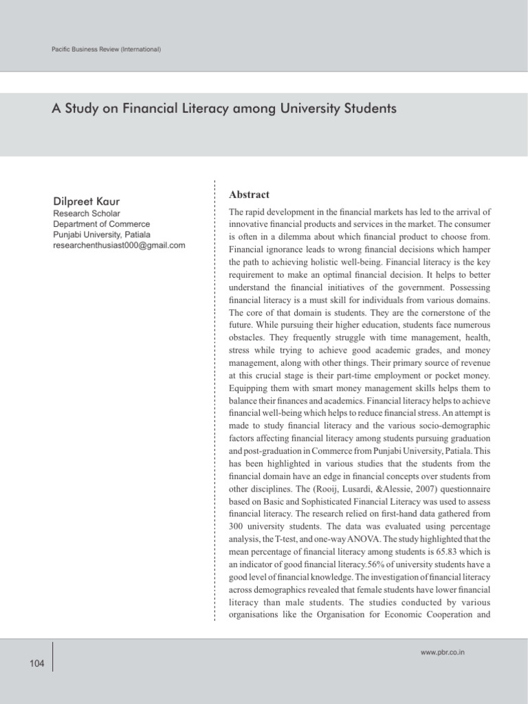 Financial Literacy Study Among Students | PDF | P Value | Student's T Test