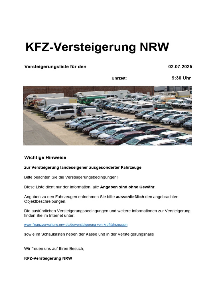 Kfz Versteigerung Dsseldorf Liste
