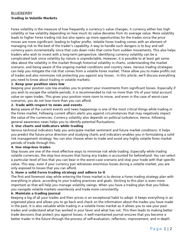 Trading in Volatile Markets | PDF | Foreign Exchange Market ...
