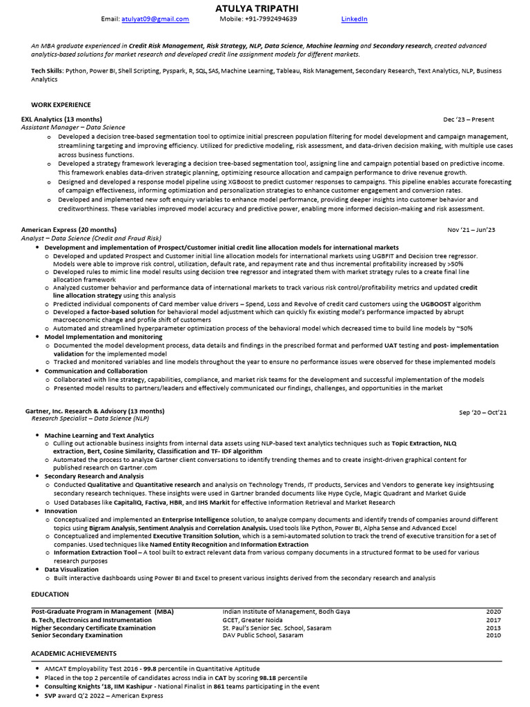 Atulya Tripathi Resume 2024 PDF - 1