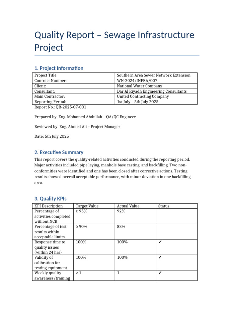 Southern Area Sewer Network Quality Report | PDF
