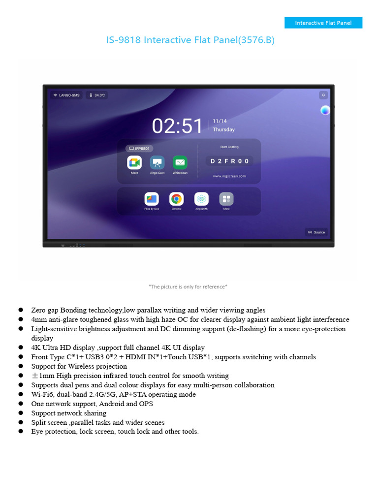 98-Inch Interactive Flat Panel Overview | PDF | Usb | Hdmi