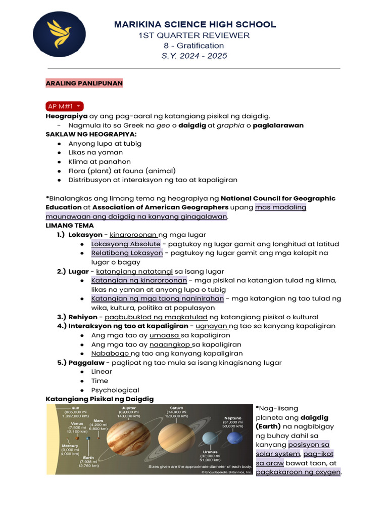 1st Quarter Reviewer | PDF
