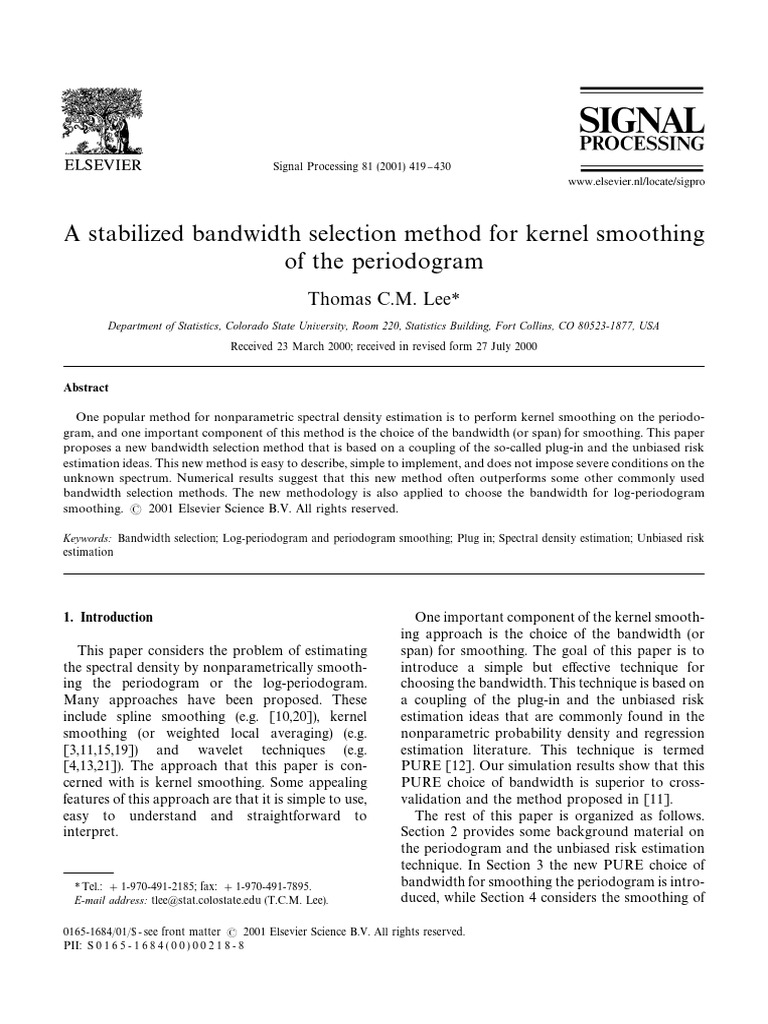 A Stabilized Bandwidth Selection Method For Kernel Smoothing of The ...