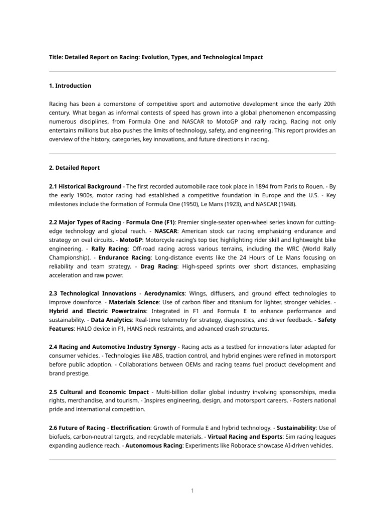 Racing Technology Report | PDF | Auto Racing | Formula One