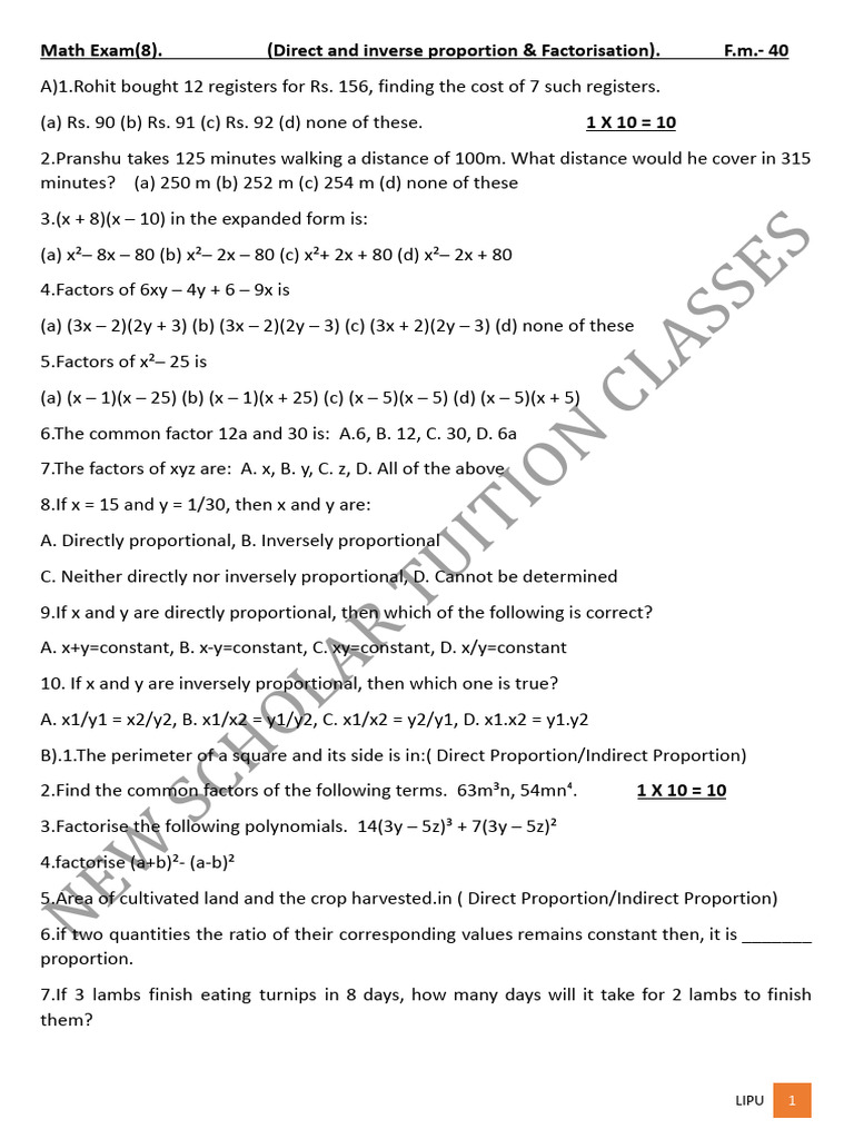 Math Proportions and Factorization Exercises | PDF | Mathematics