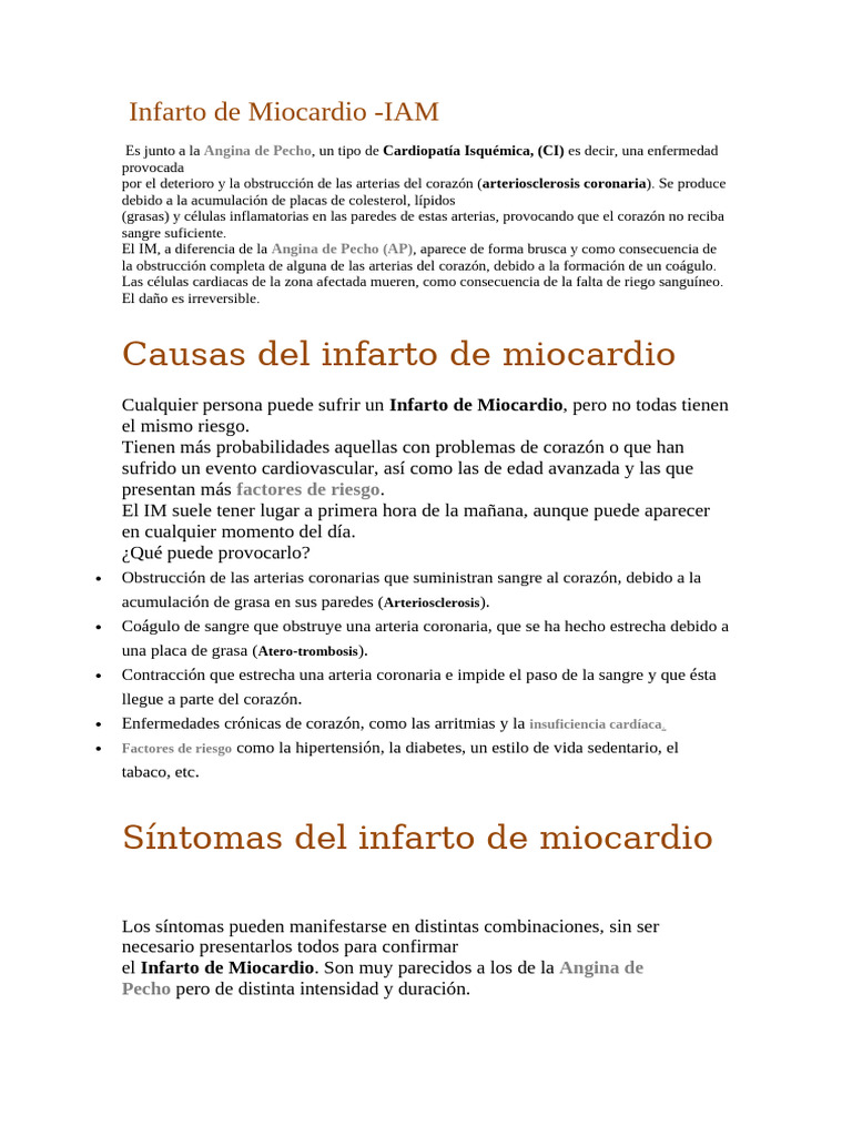 Infarto de Miocardio: Causas y Síntomas | PDF | Infarto de miocardio ...