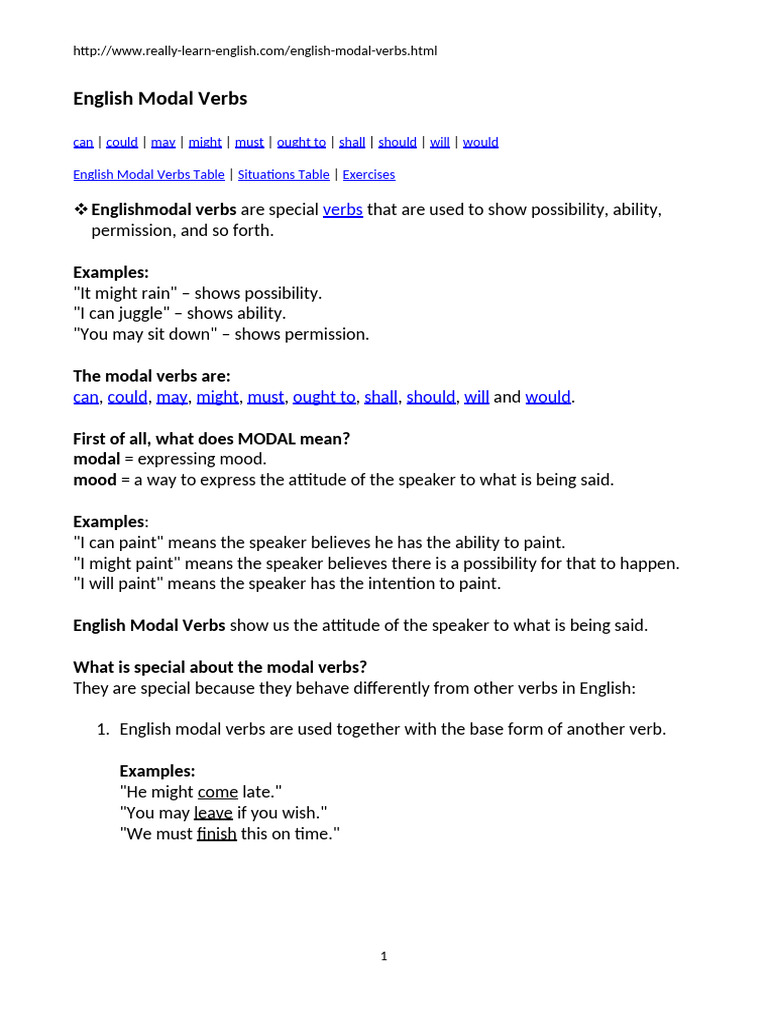 Understanding English Modal Verbs | PDF | Verb | Grammar