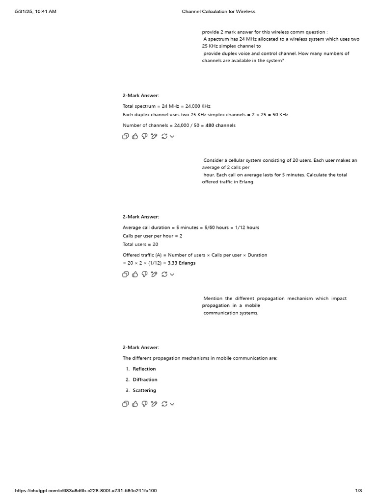 Wireless Communication Channel Calculations | PDF | Hertz | Radio ...