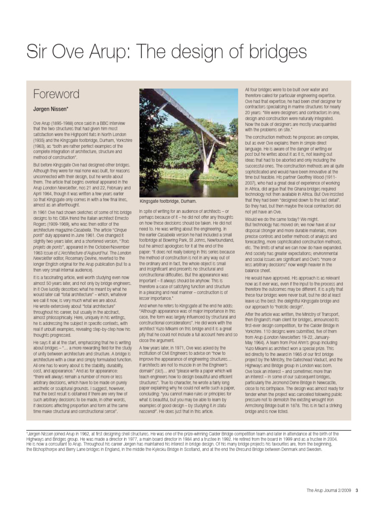 Ove Arup's Bridge Design Philosophy | PDF | Concrete | Crane (Machine)