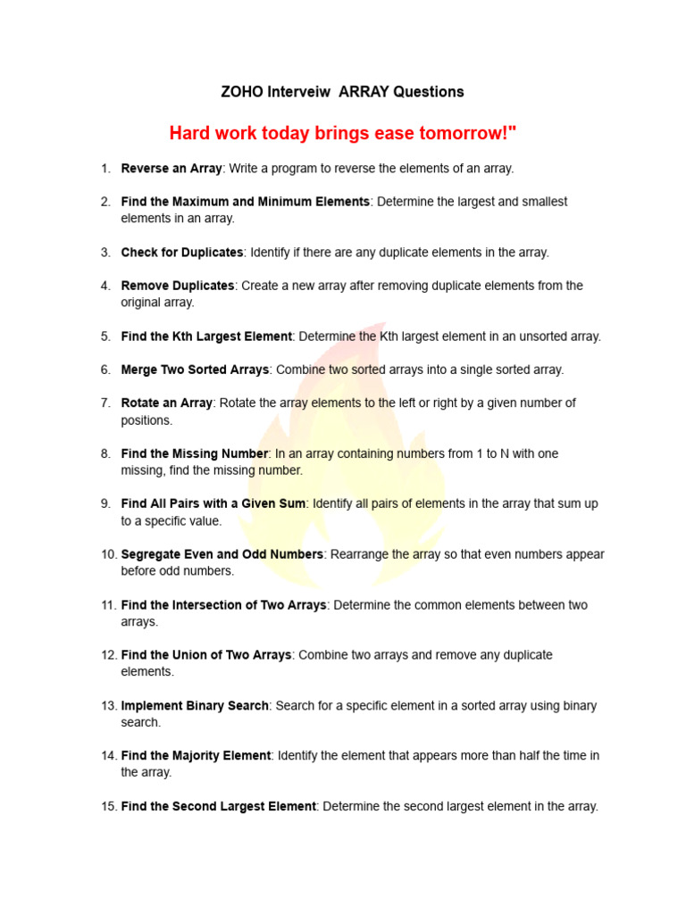 ZOHO Interveiw ARRAY Questions | PDF | Matrix (Mathematics) | Applied ...
