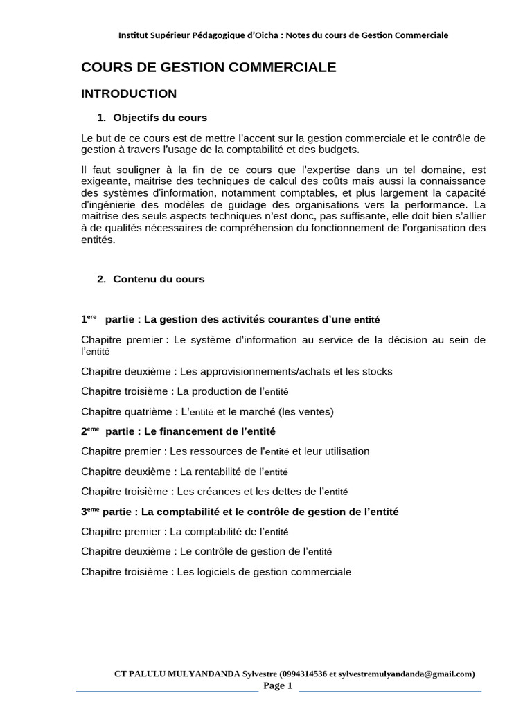 Gestion Commerciale : Cours et Pratiques | PDF | Sodles | Bilan comptable