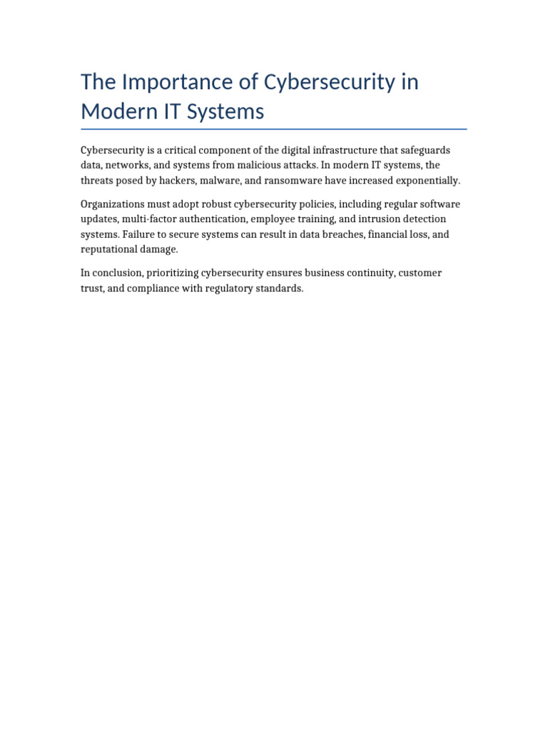 The Importance of Cybersecurity in Modern IT Systems | PDF
