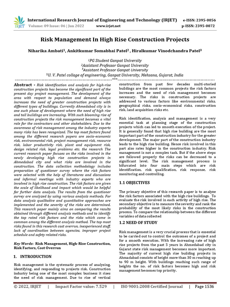 Risk Management in High-Rise Projects | PDF | Risk | Methodology