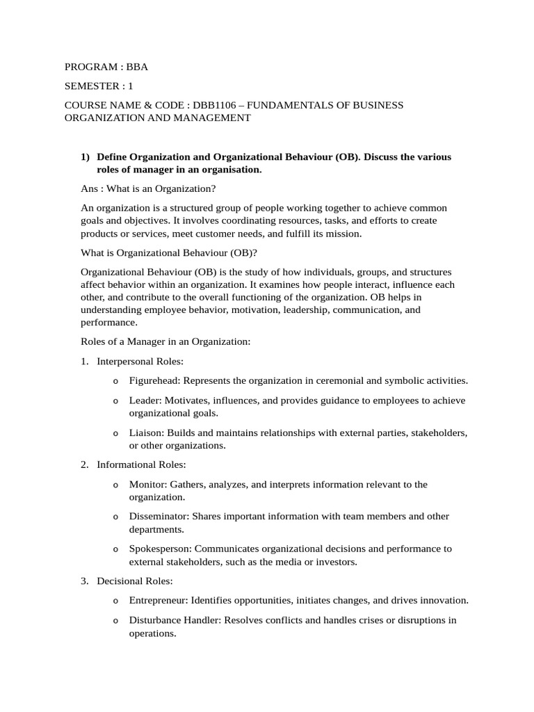 Business Organization & Management Basics | PDF | Stress Management ...