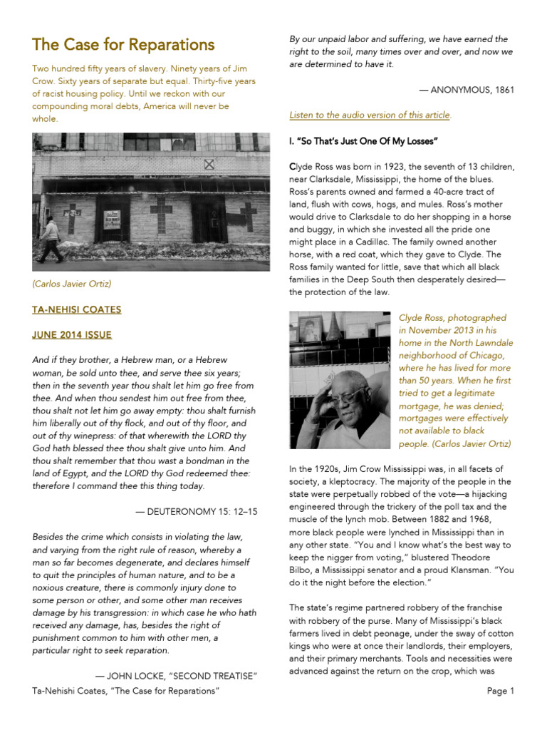 APHG The Case For Reparations | PDF | Slavery In The United States ...